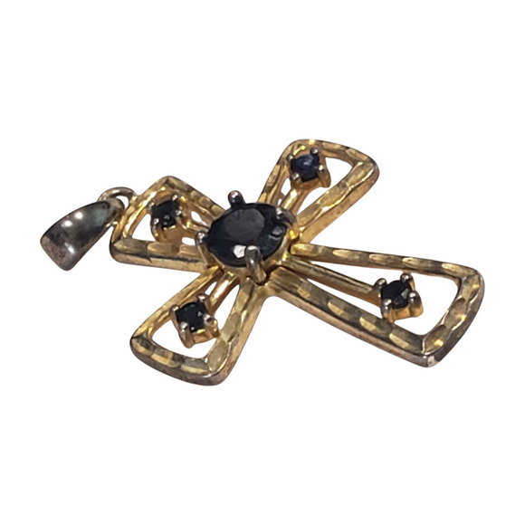 Sterling Silver 925 Gold Vermeil Cross Pendant Sapphires prime art - Picture 4 of 10